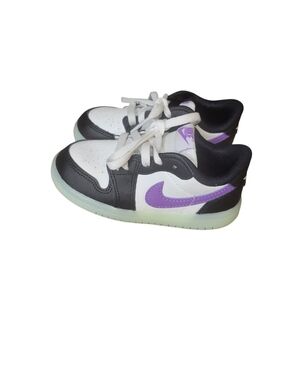 Jordan 1 Retro Lows Kids  Black, White & Purple Athletic Sneakers